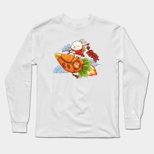 CNY Year of the Rabbit Funny Rabbit Flying Carrot Long Sleeve T-Shirt